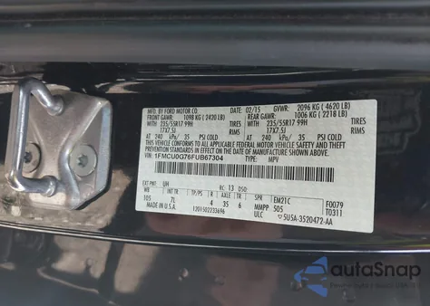 2015 Ford Escape Se z USA, uszkodzony, nr VIN 1FMCU0G76FUB67304